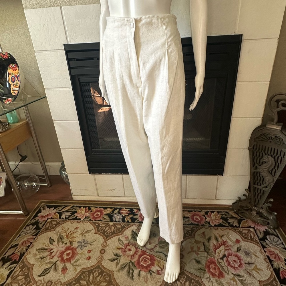 Opera White High Rise Straight Legged Rayon Linen pants Sm 28x29.5 Fully Lined